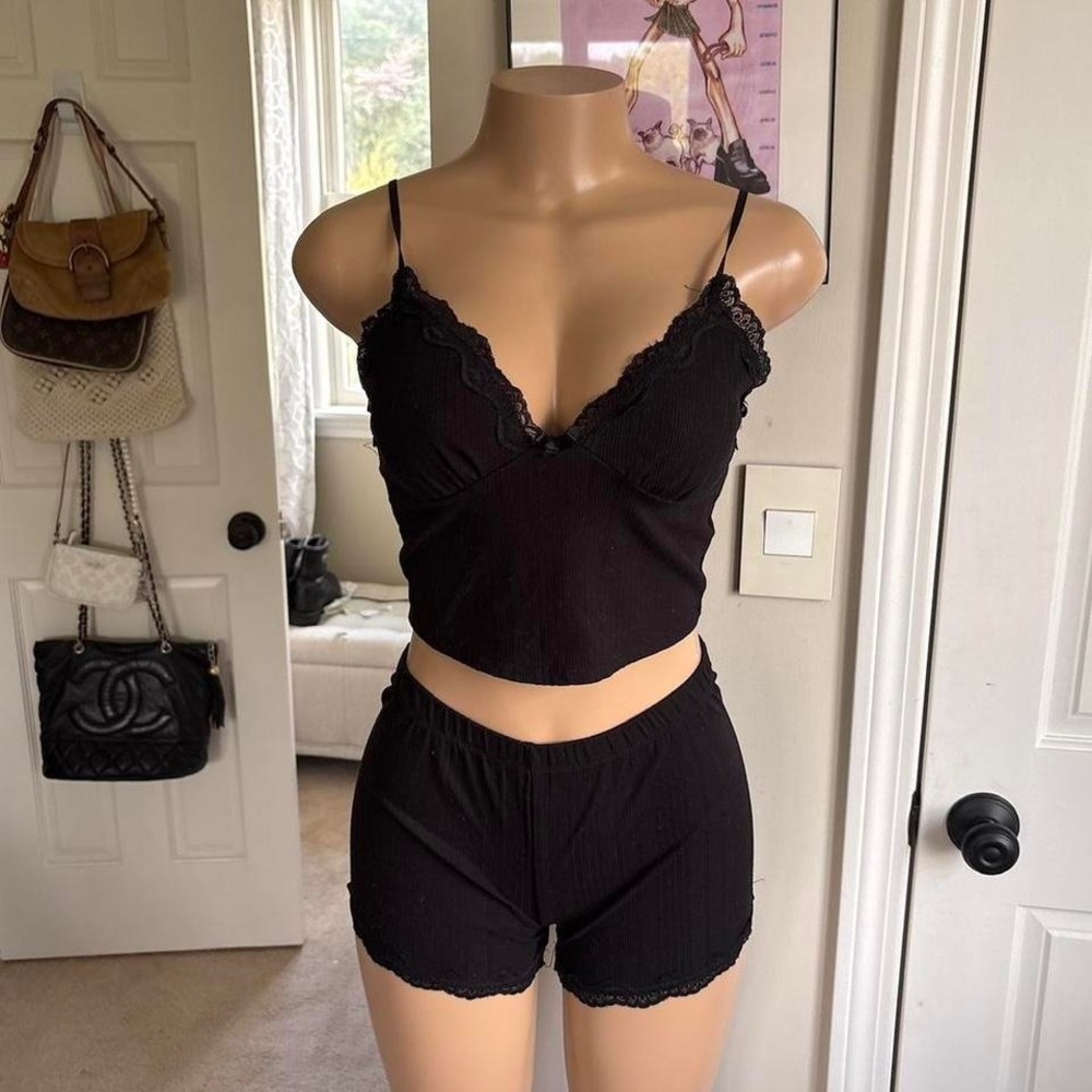 Y2k 2000s grunge black lace cami and shorts pajama set